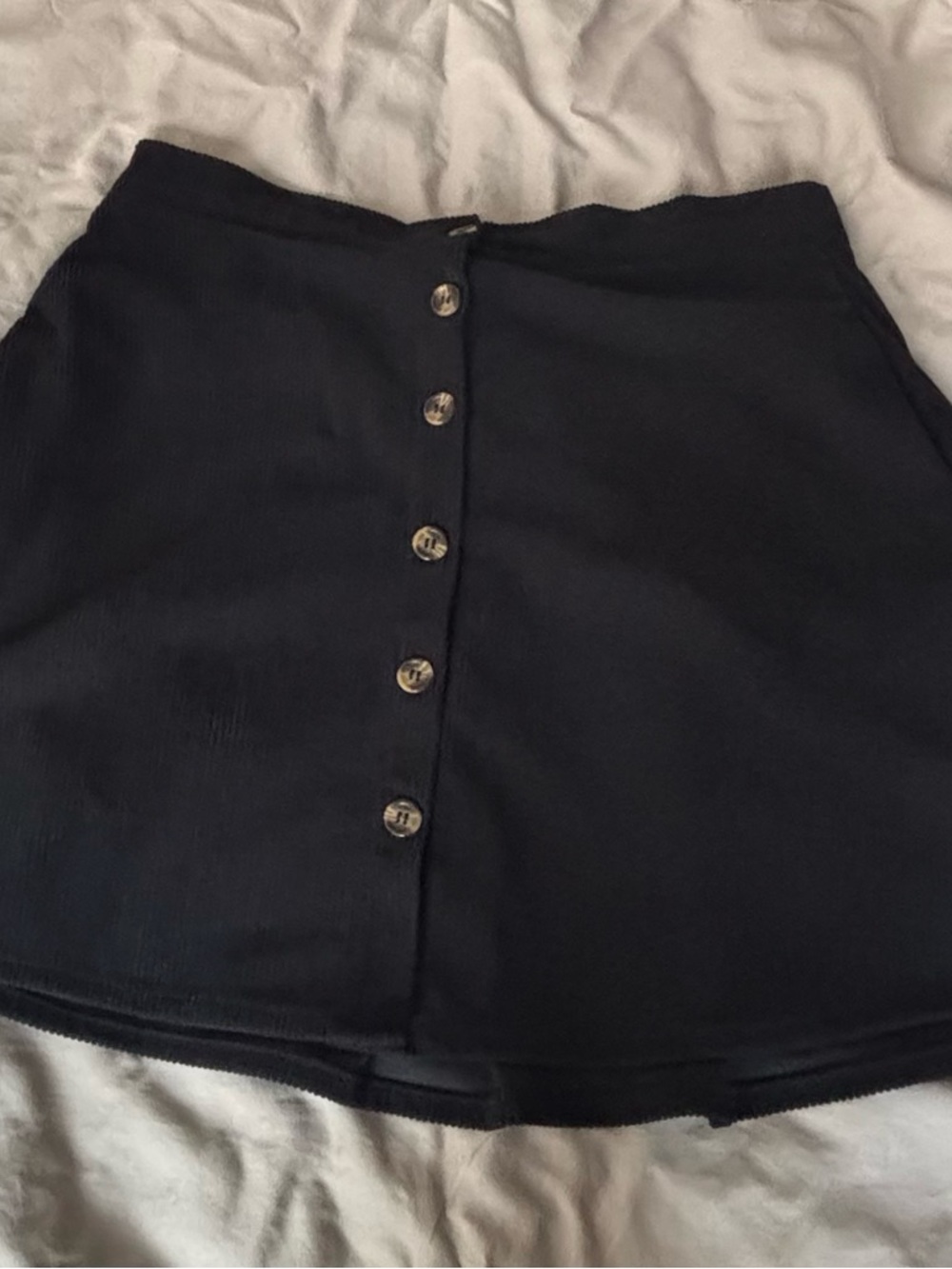 Classic Black Button-Front Corduroy Mini Skirt
